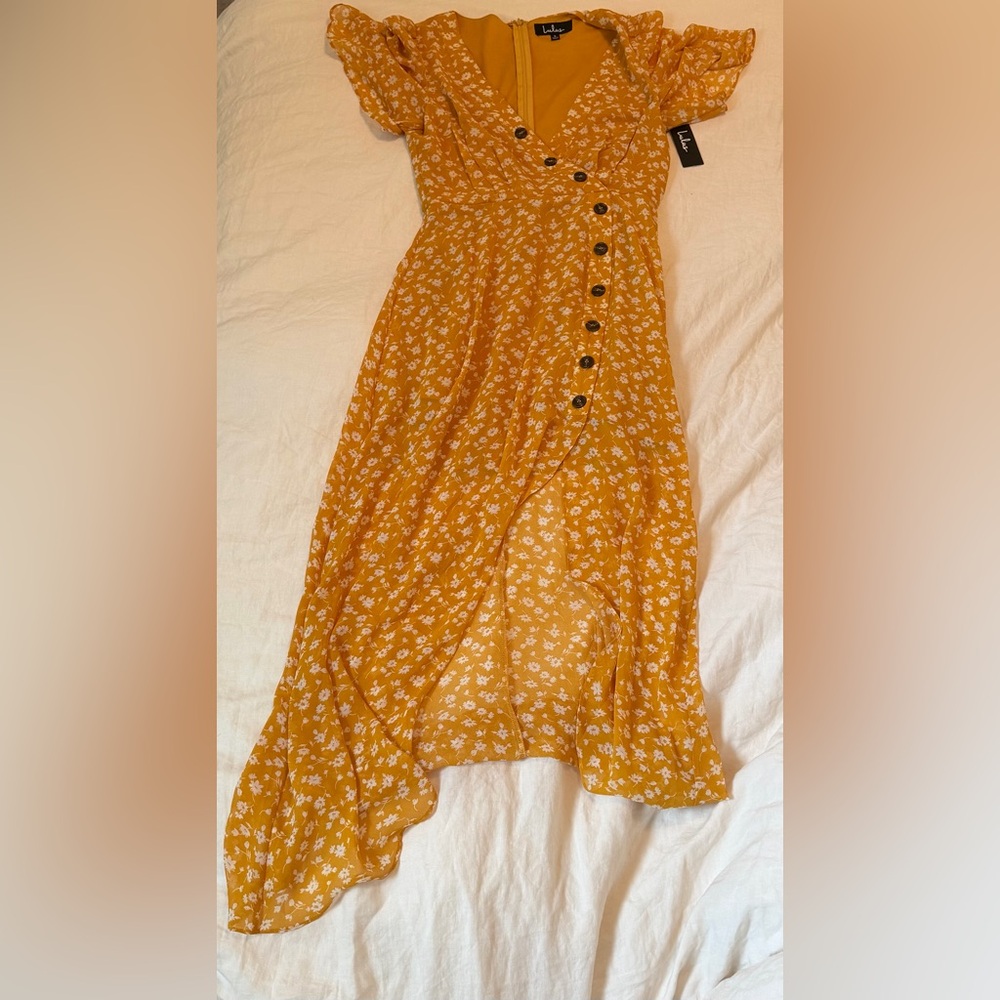 Lulu's Mustard Floral High Low Skirt